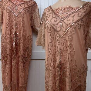 Women's Intricate Vintage Flapper Cocktail Dress Beaded Ornate Flawed Large